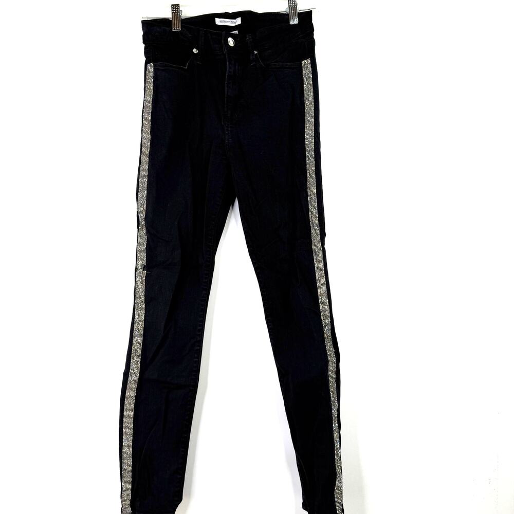Good American Women's Good Legs Cropped Tuxedo Rhinestone Jeans Size 6 / 28
